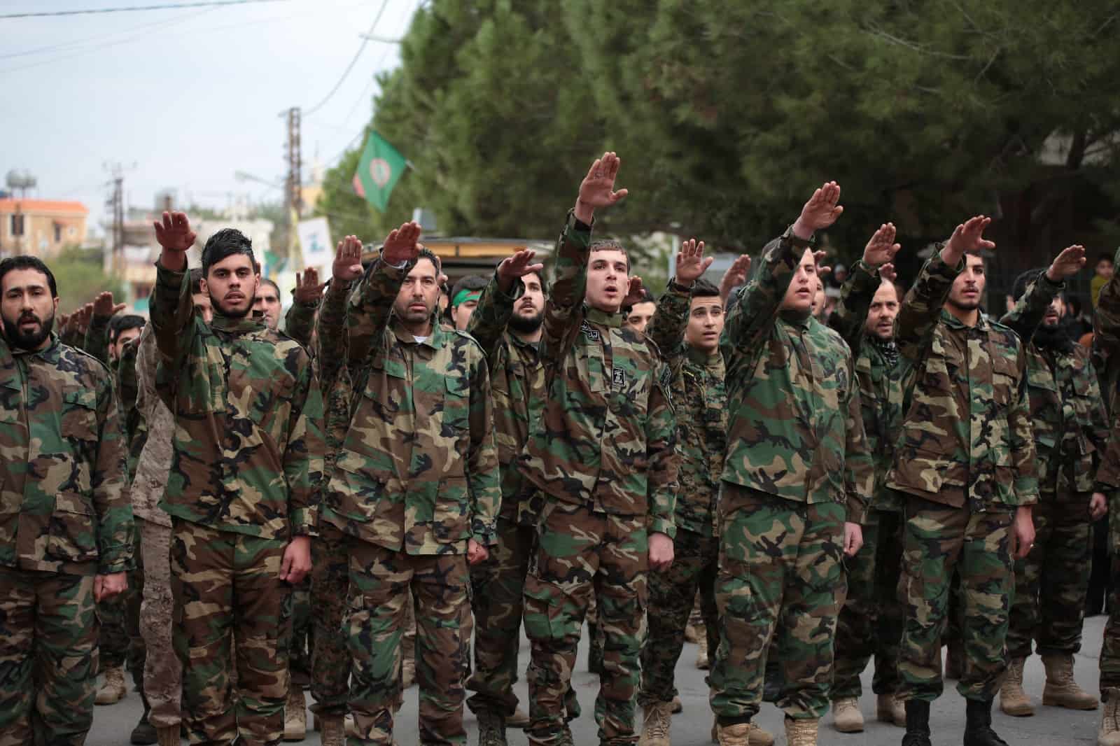 Hezbollah soldiers Sieg Heil salute
