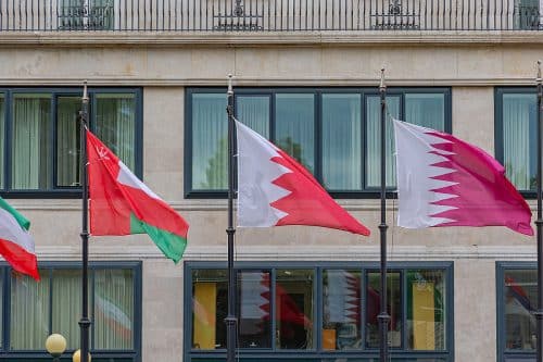Middle East Oman Bahrain Qatar Flags