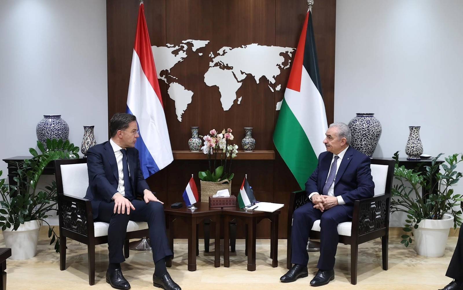 Mark Rutte, the outgoing Dutch Prime minister met with Palestinian Authority Prime Minister Mohammad Shtayyeh in Ramallah to discuss the war.