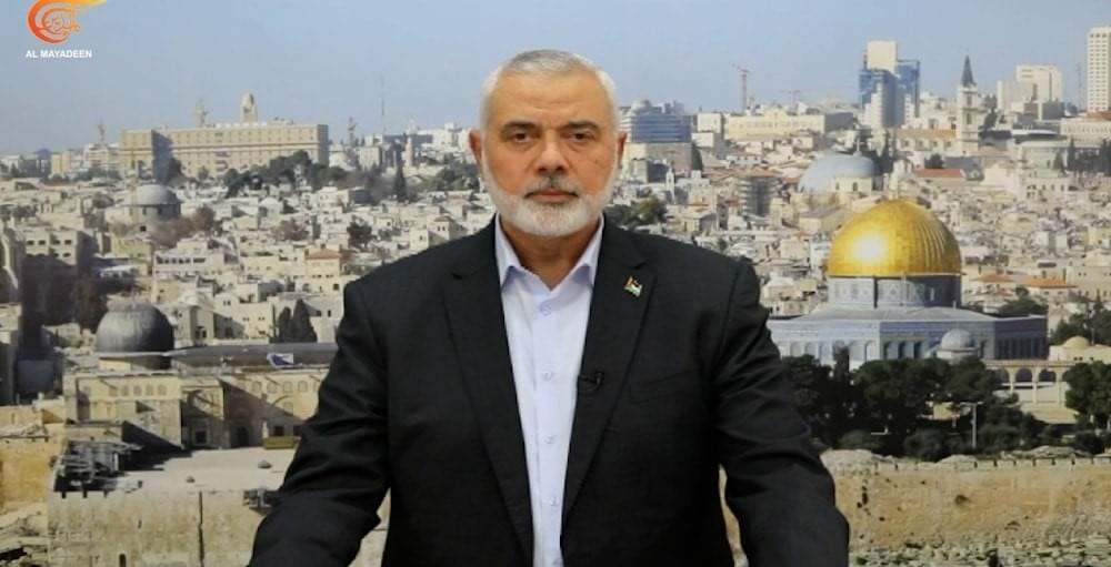 Ismail Haniyyeh, head of Hamas’ political bureau, in a televised speech to a Beirut-based summit | Source: https://www.almayadeen.net/