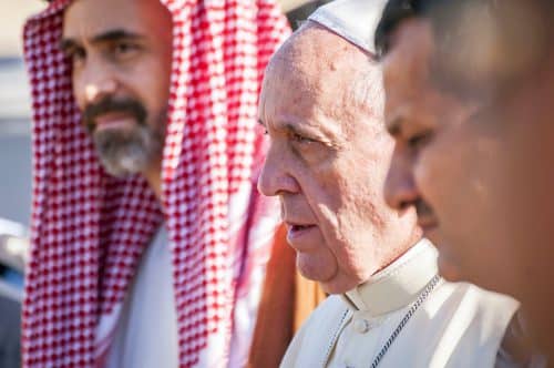 Pope Francis meeting the Muslim clerics and Catholic cardinal