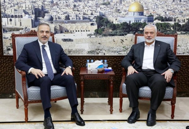 Hamas’ political bureau head, Ismail Haniyeh meeting with Turkish Foreign Minister, Hakan Fidan