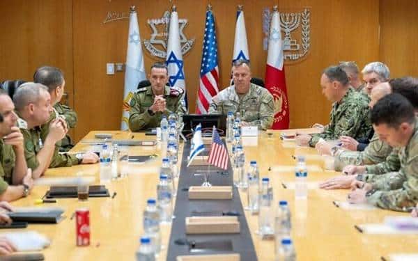 IDF Chief of Staff Lt. Gen. Herzi Halevi meets with CENTCOM chief Gen. Michael Erik Kurilla at the IDF HQ in Tel Aviv, April 12, 2024