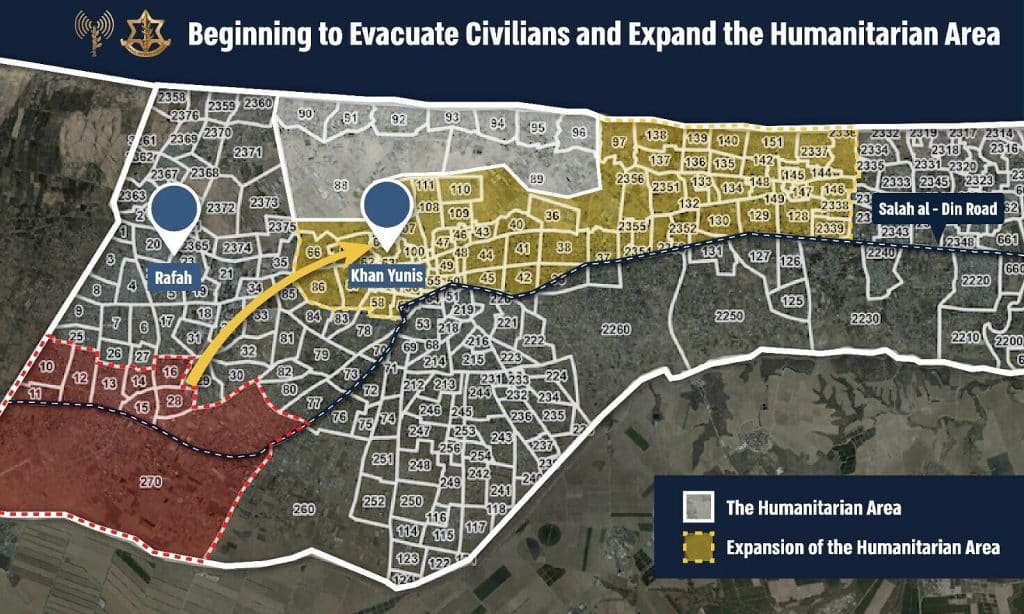 An IDF map of the civilian evacuation of Rafah ahead of the planned offensive