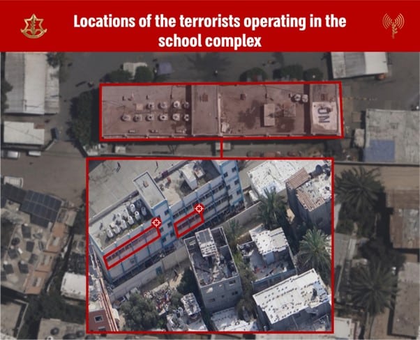 Terrorists using UN school complex to fight the IDF. From the operation in central Gaza on Wednesday.