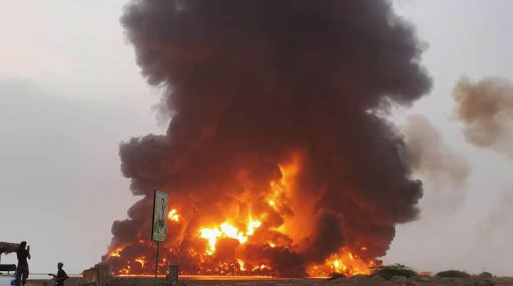 fire and black smoke rising