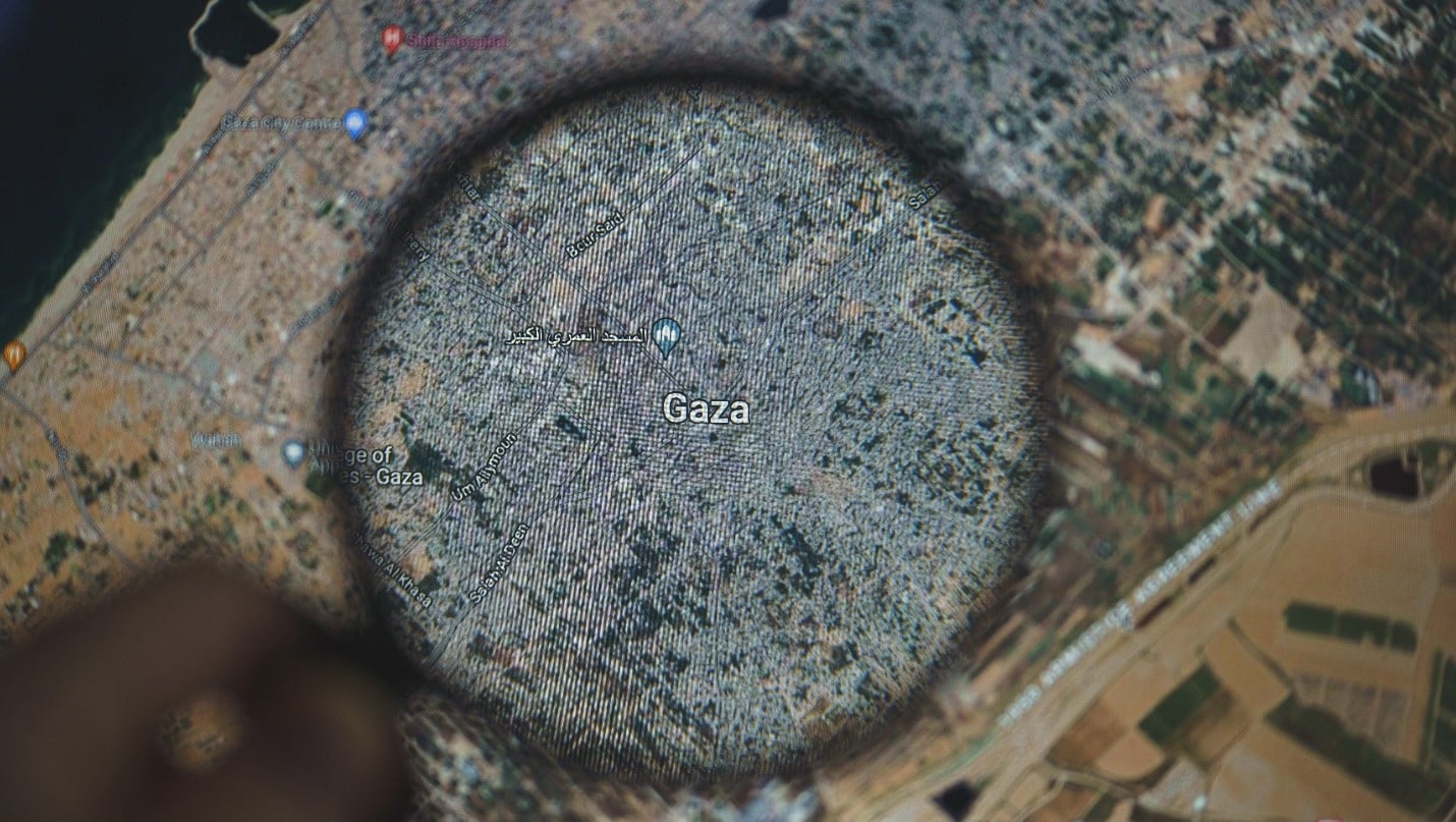 gaza map under magnifying glass