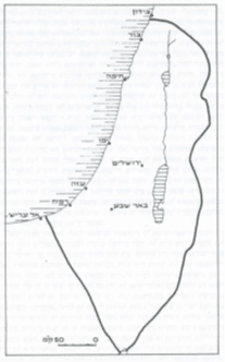 ציור 1: מפת א"י שהוגשה על ידי ההנהגה הציונית לחבר הלאומים בשנת 1919 