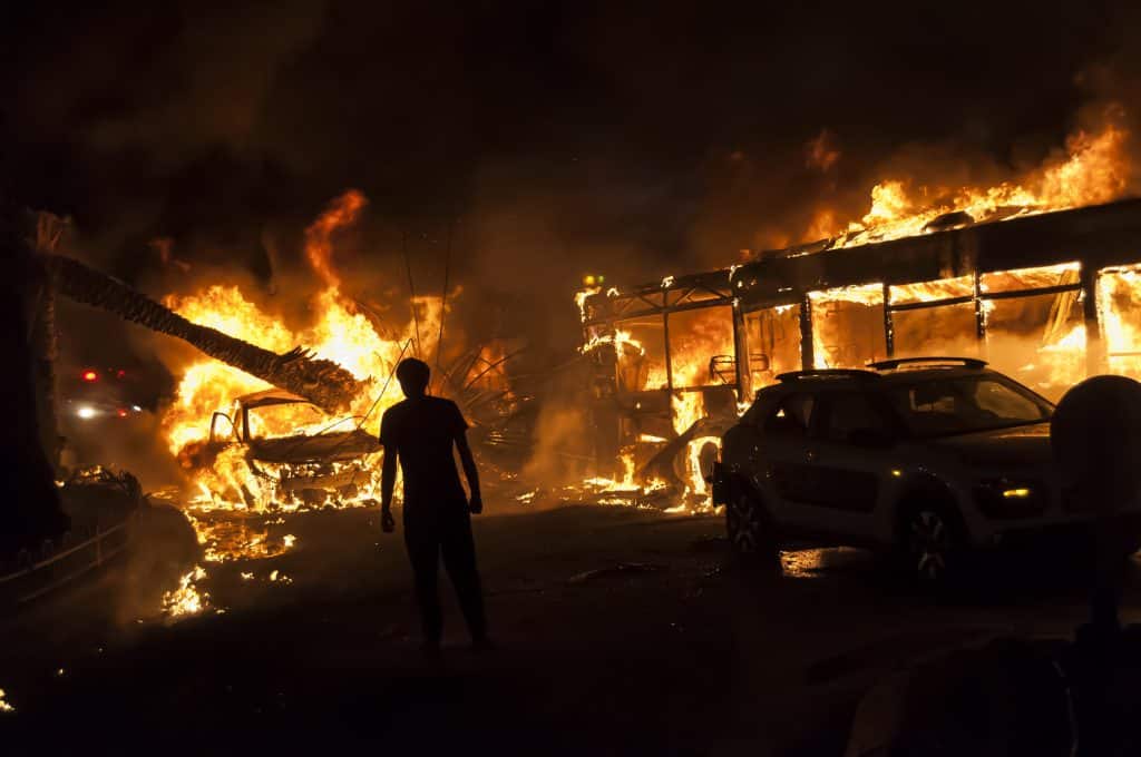 Fire in Holon following the riots that preceded Operation Guardian of the Walls.