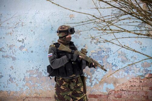 masked and armed russian soldier