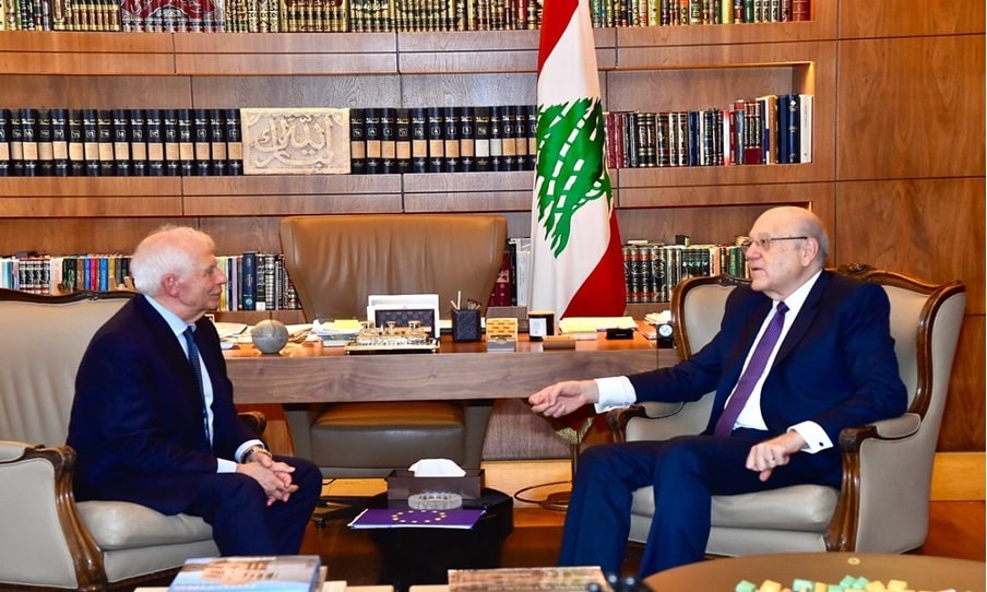 Borrell & Mikati meeting room with Lebanese flag