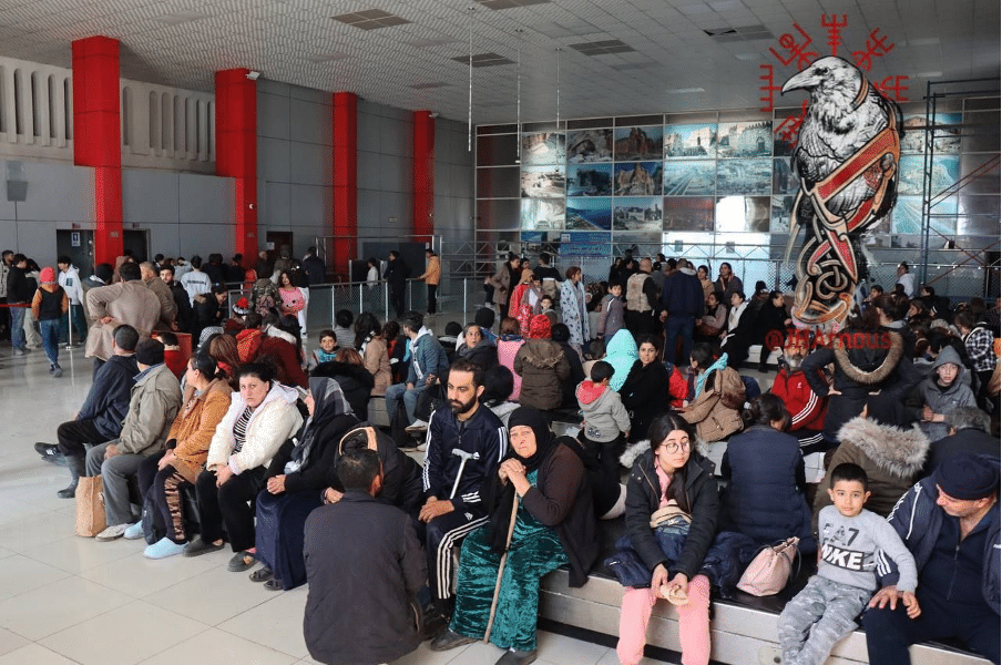 Alawites who took shelter at the Russian air base in Hmeimim escaping the government forces massacres| Source: @MaithamAlhmdy on X