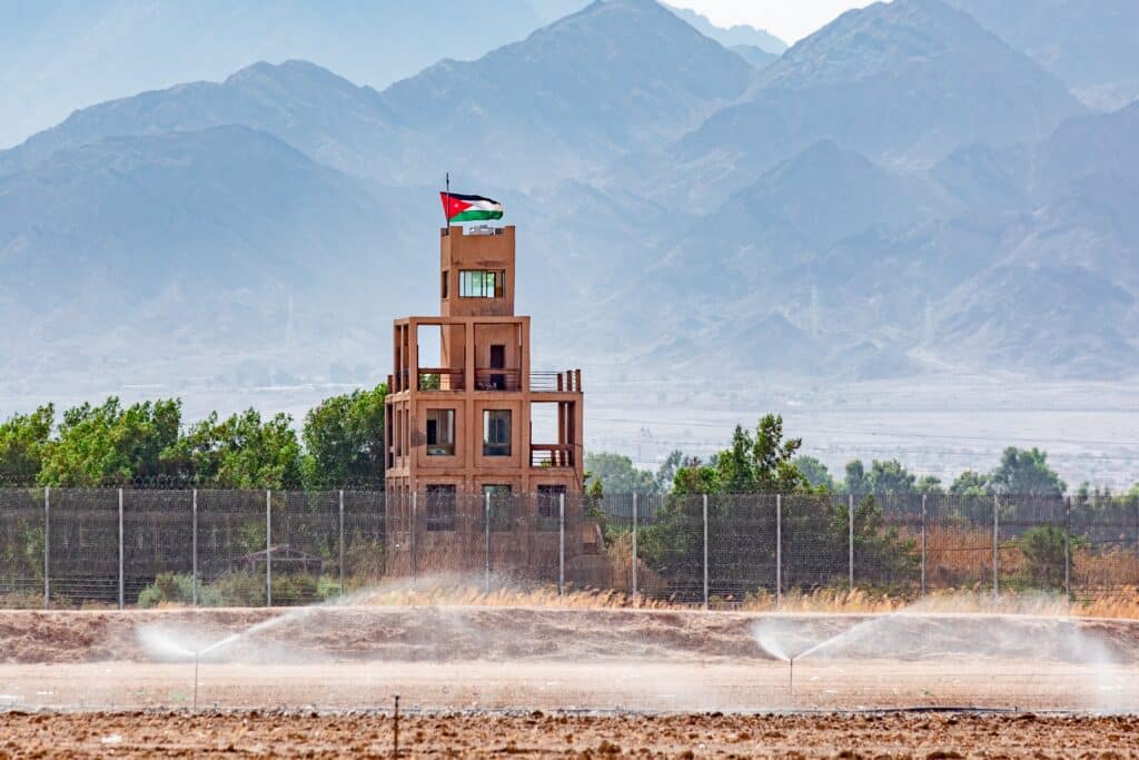 The border fence between Israel and Jordan in the Eilat area. The fence is clearly seen everywhere in the area