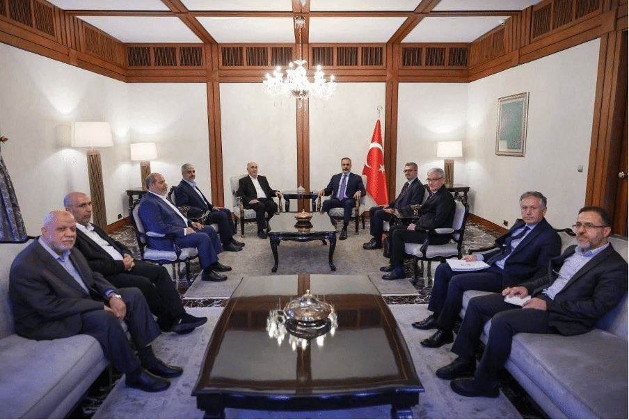 Hamas delegation meeting with the Turkish Foreign Minister Hakan Fidan| Source: Hamas west bank on telegram, https://t.me/hamaswestbank1