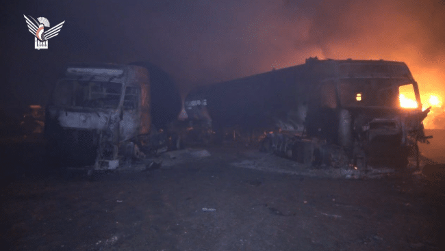 The United States destroyed the fuel terminal located at the Houthi port of Ras Issa in the Hudaydah Governorate. | Source: Abu Ali Express on telegram, t.me/abualiexpress