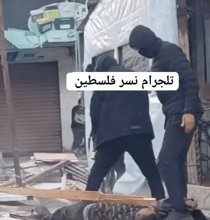Hamas militias torturing a man stomping on his face, beating him, and shooting him under the accusation of “theft.” | Source: Various X Posts