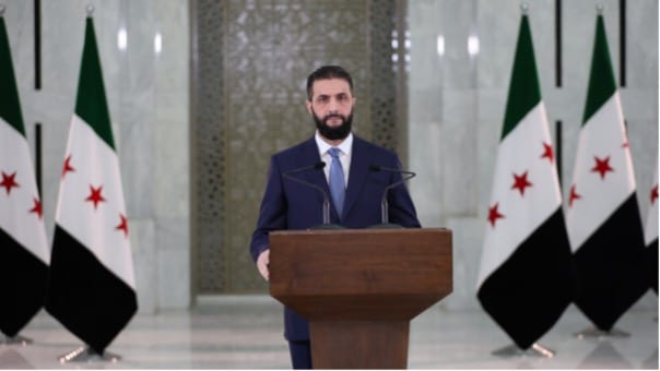 Syrian President al-Julani delivered a significant speech following his meeting with U.S. President Donald Trump in Riyadh, Saudi Arabia. The president underscored his commitment to forming a technocratic government that would include various political factions | Source: Syrian Arab News Agency (SANA) on telegram, https://t.me/SANANewsEnglish