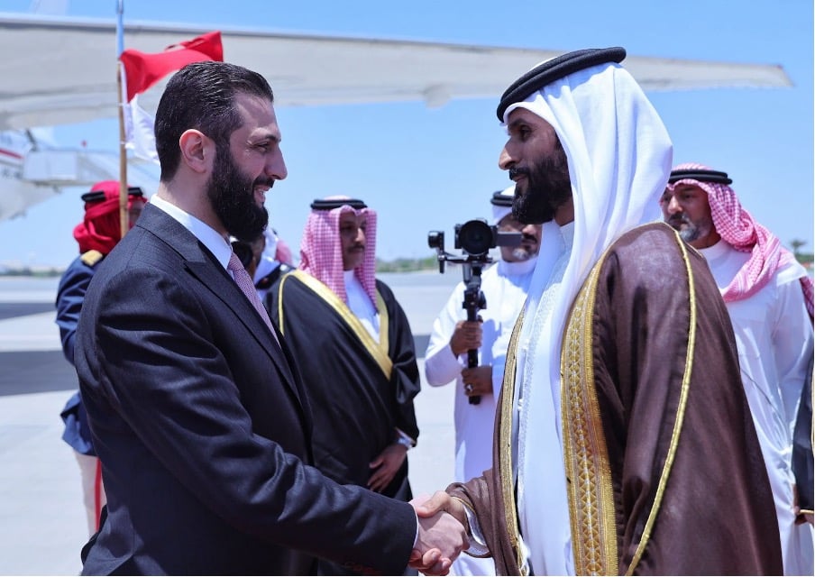Syrian President Al-Julani on his first diplomatic trip to Bahrain | Source: General Command News Ahmed Al-Sharaa | Al-Julani on Telegram, https://t.me/syriaaa_2025