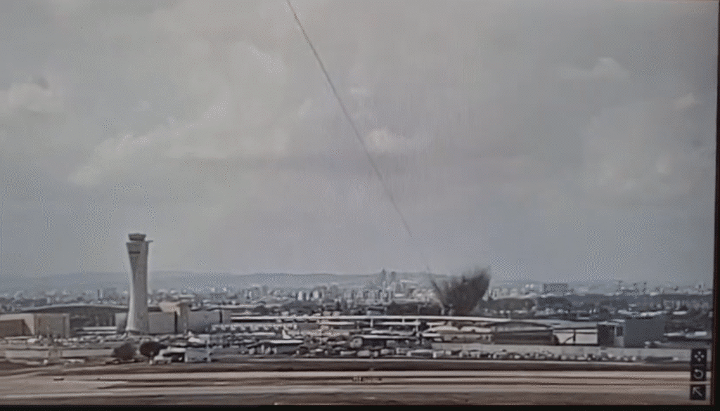 A Houthi missile hitting Ben Gurion airport on May 4th. | Source: Various Social Media Posts
