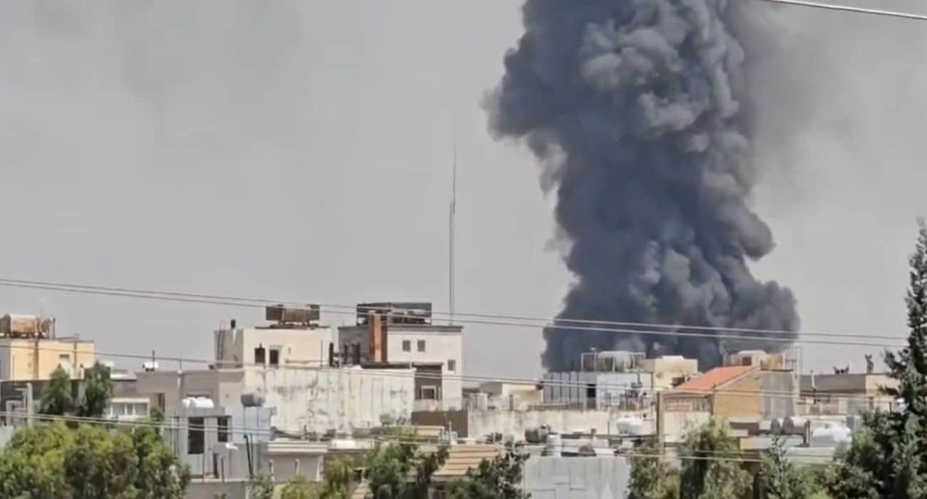 Fire erupts following the IDF strike in the Shiraz military